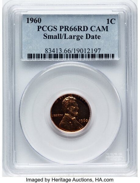 image for: 1960 1C Sm/Lg Date PR66 Red Cameo PCGS. PCGS Population: (3/18)....