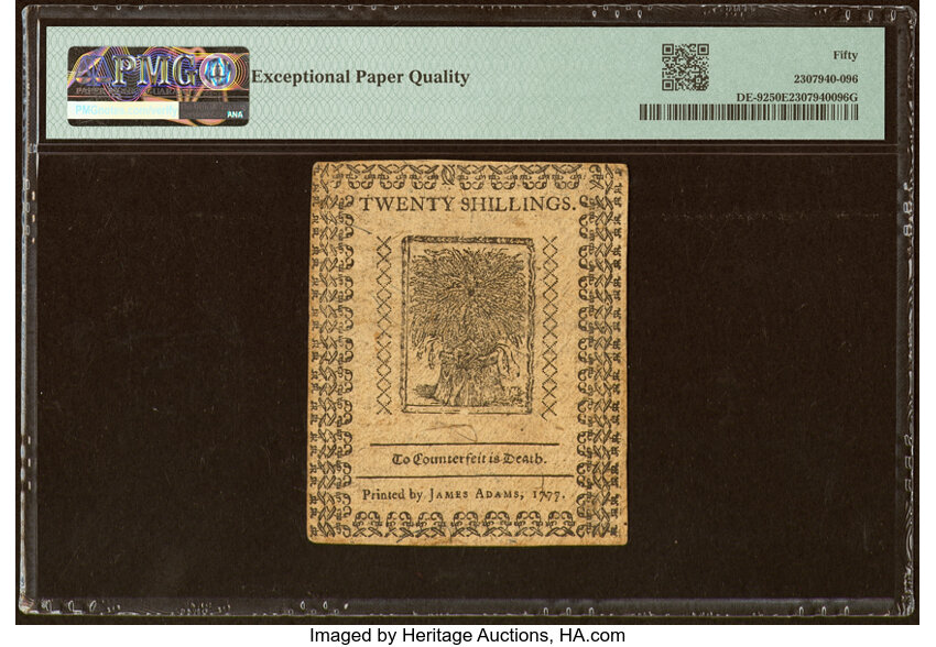 image for: Delaware May 1, 1777 20s PMG About Uncirculated 50 EPQ....