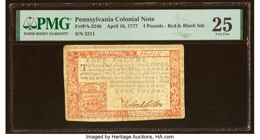 image for: Pennsylvania April 10, 1777 £4 PMG Very Fine 25....