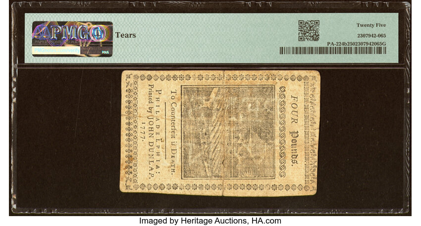 image for: Pennsylvania April 10, 1777 £4 PMG Very Fine 25....