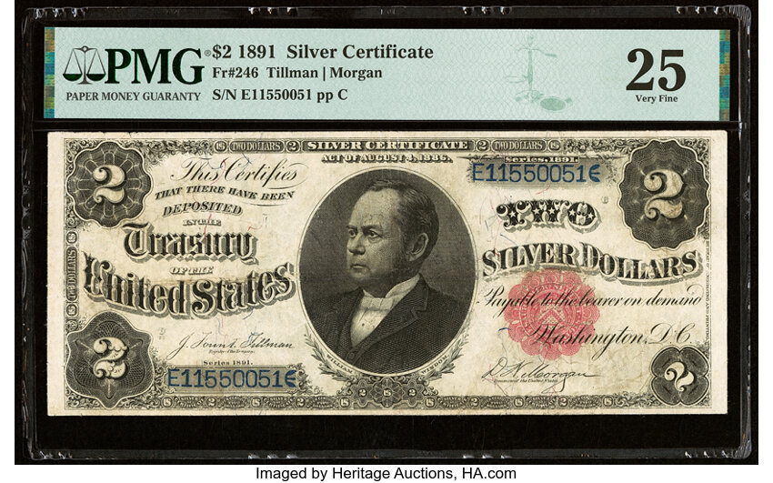 image for: Fr. 246 $2 1891 Silver Certificate PMG Very Fine 25....
