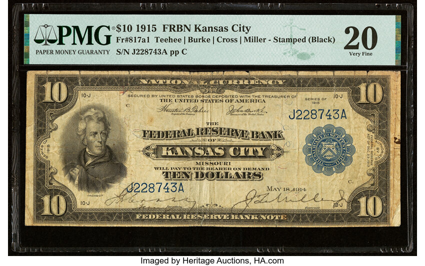 image for: Fr. 817a1 $10 1915 Federal Reserve Bank Note PMG Very Fine 20....