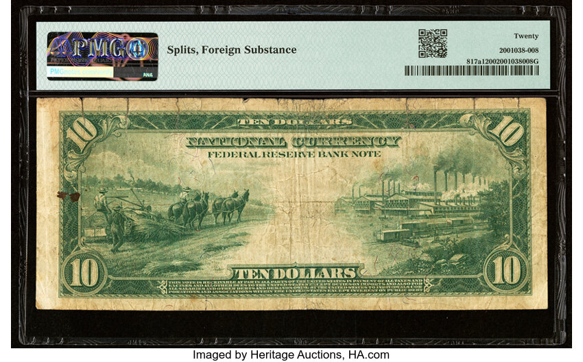 image for: Fr. 817a1 $10 1915 Federal Reserve Bank Note PMG Very Fine 20....