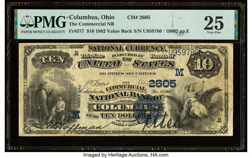 image for: Columbus, OH - $10 1882 Value Back Fr. 577 The Commercial National Bank Ch. # (M)2605 PMG Very Fine 25....