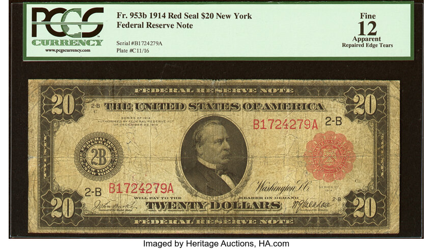 image for: Fr. 953b $20 1914 Red Seal Federal Reserve Note PCGS Apparent Fine 12....