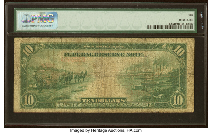 image for: Fr. 896a $10 1914 Red Seal Federal Reserve Note PMG Very Good 10....