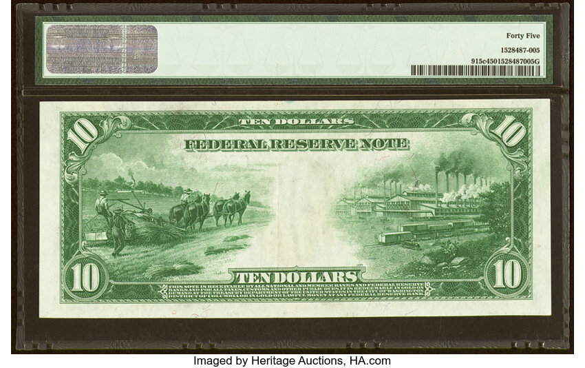 image for: Fr. 915c $10 1914 Federal Reserve Note PMG Choice Extremely Fine 45....