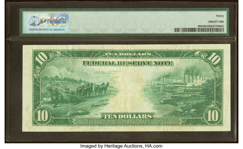 image for: Fr. 908 $10 1914 Federal Reserve Note PMG Very Fine 30....