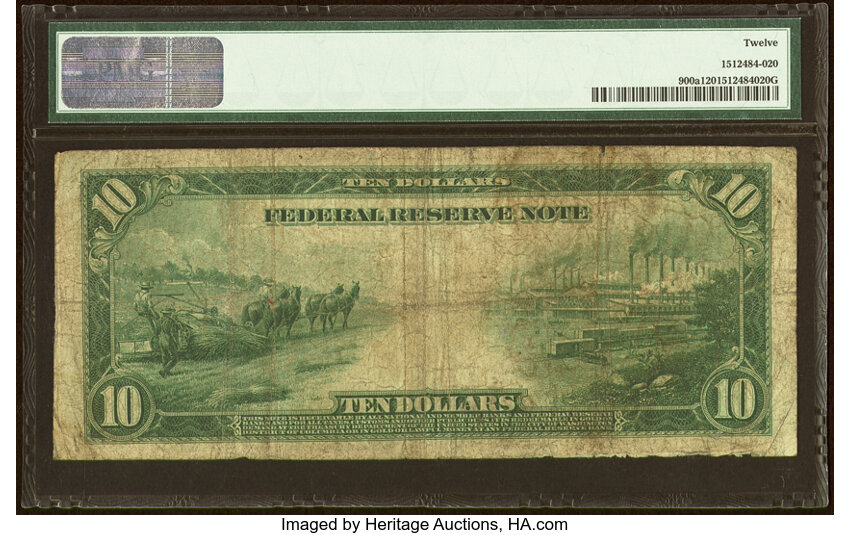 image for: Fr. 900a $10 1914 Red Seal Federal Reserve Note PMG Fine 12....
