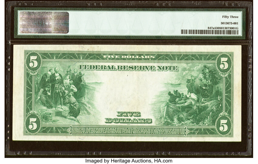 image for: Fr. 847a $5 1914 Federal Reserve Note PMG About Uncirculated 53....