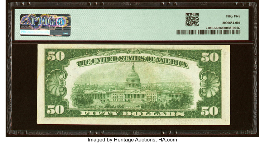 image for: Fr. 2100-K $50 1928 Federal Reserve Note. PMG About Uncirculated 55....