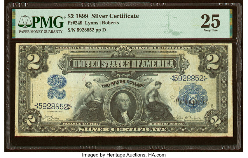 image for: Fr. 249 $2 1899 Silver Certificate PMG Very Fine 25....