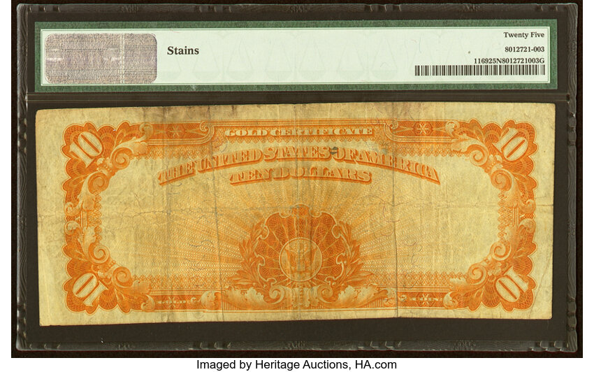 image for: Fr. 1169 $10 1907 Gold Certificate PMG Very Fine 25 Net....