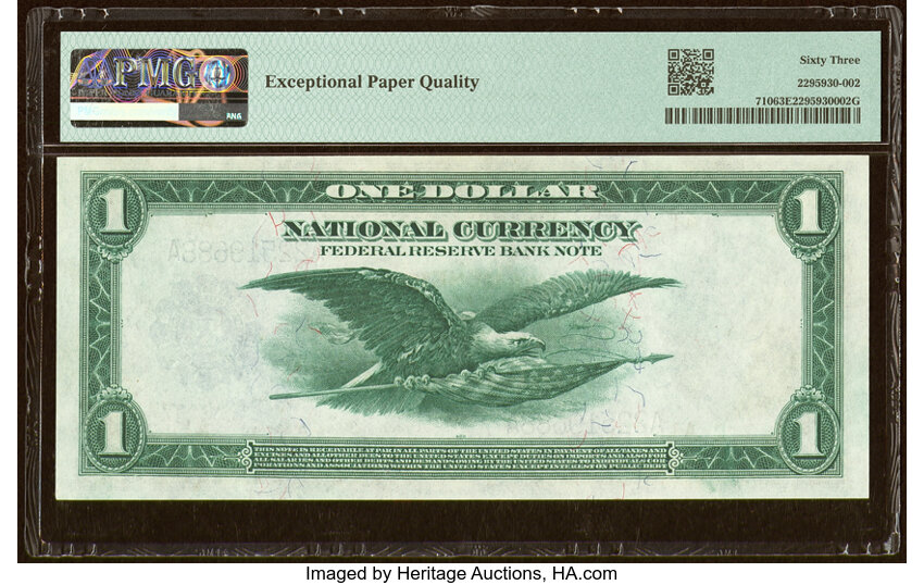 image for: Fr. 710 $1 1918 Federal Reserve Bank Note PMG Choice Uncirculated 63 EPQ....