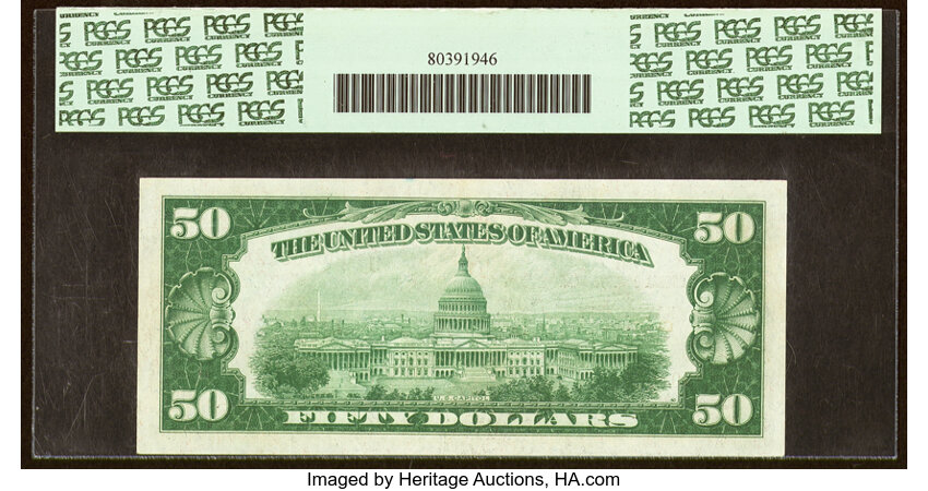 image for: Low Serial Number 124 Fr. 1880-J* $50 1929 Federal Reserve Bank Star Note. PCGS Choice About New 55....