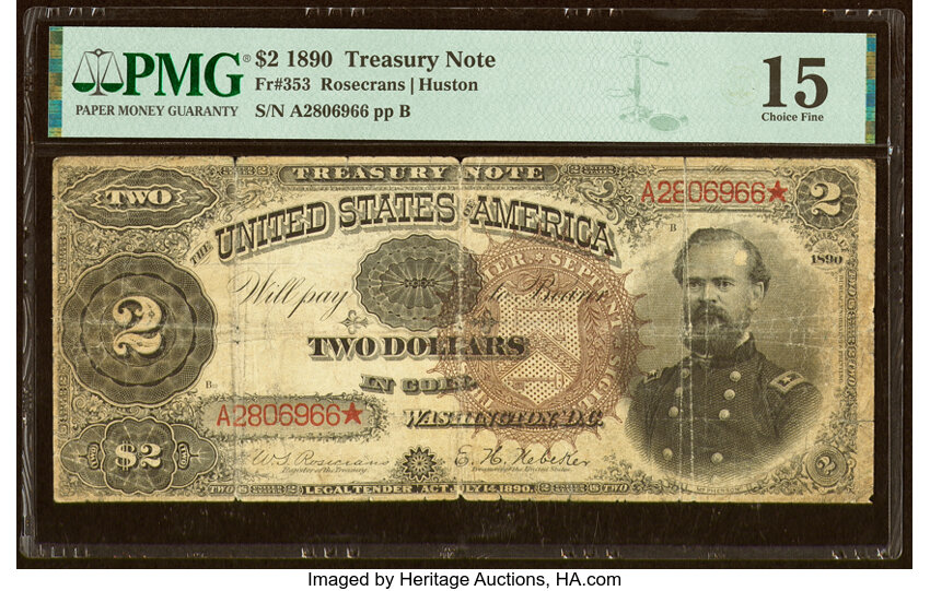 image for: Fr. 353 $2 1890 Treasury Note PMG Choice Fine 15....