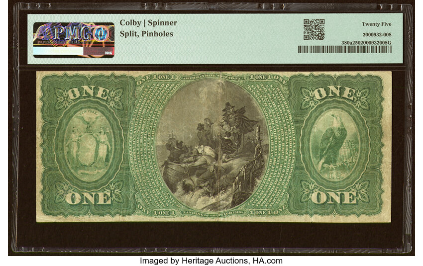 image for: New York, NY - $1 Original Fr. 380a The Merchants Exchange National Bank Ch. # 1080 PMG Very Fine 25....