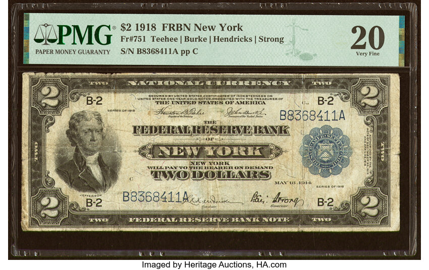 image for: Fr. 751 $2 1918 Federal Reserve Bank Note PMG Very Fine 20....