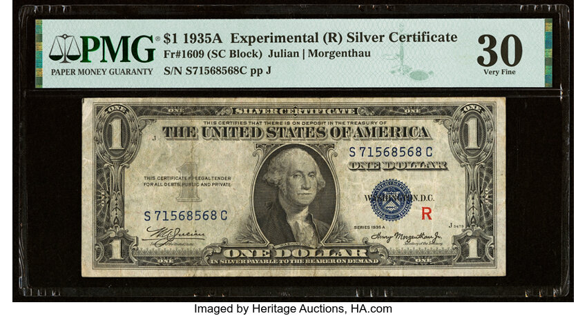image for: Fr. 1609 $1 1935A R Silver Certificate. PMG Very Fine 30....