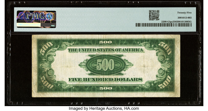 image for: Fr. 2200-G $500 1928 Light Green Seal Federal Reserve Note. PMG Very Fine 25....