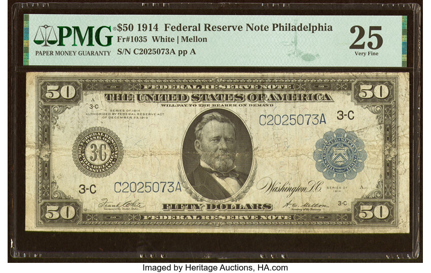 image for: Fr. 1035 $50 1914 Federal Reserve Note PMG Very Fine 25....
