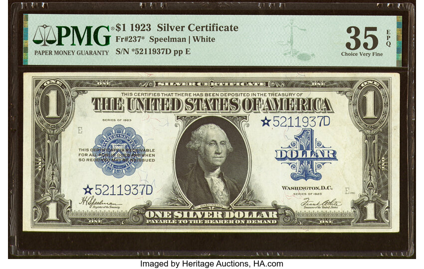 image for: Fr. 237* $1 1923 Silver Certificate Star Note PMG Choice Very Fine 35 EPQ....