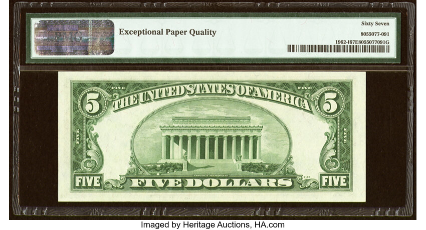 image for: Fr. 1962-I $5 1950A Federal Reserve Note. PMG Superb Gem Unc 67 EPQ....