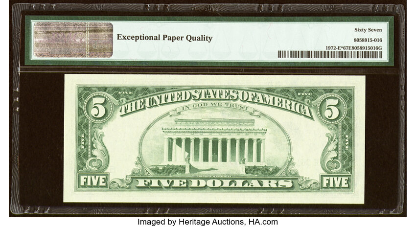 image for: Fr. 1972-E* $5 1969C Federal Reserve Star Note. PMG Superb Gem Unc 67 EPQ....