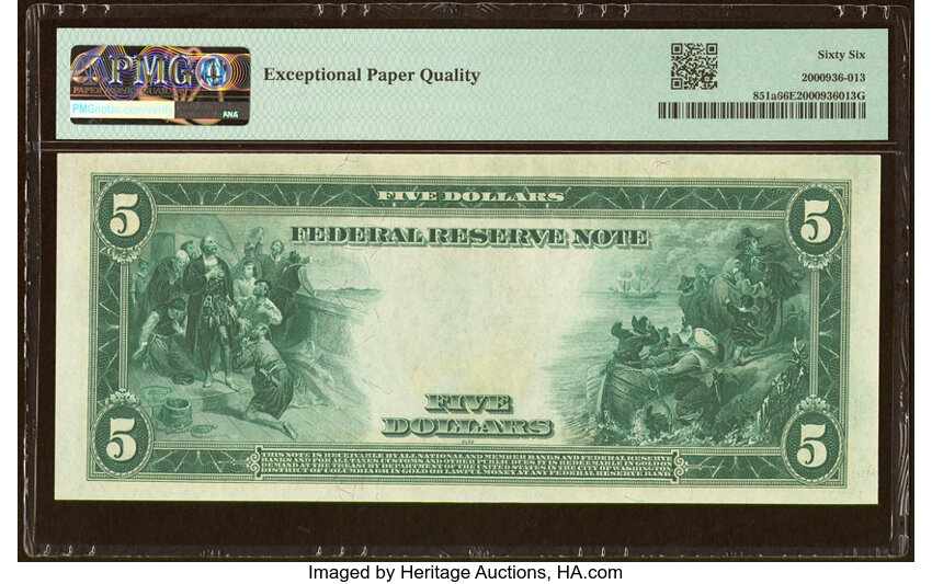 image for: Fr. 851a $5 1914 Federal Reserve Note PMG Gem Uncirculated 66 EPQ....