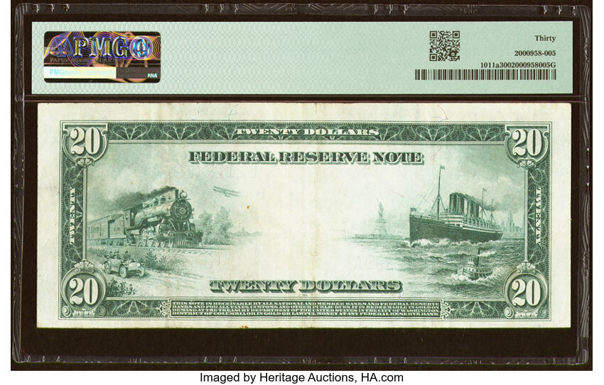 image for: Fr. 1011a $20 1914 Federal Reserve Note PMG Very Fine 30....