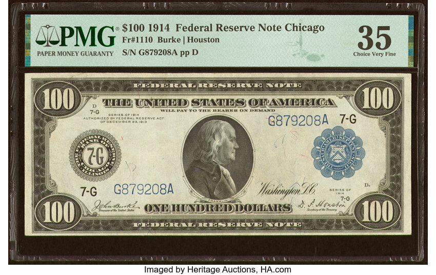 image for: Fr. 1110 $100 1914 Federal Reserve Note PMG Choice Very Fine 35....