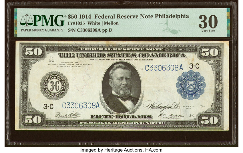 image for: Fr. 1035 $50 1914 Federal Reserve Note PMG Very Fine 30....