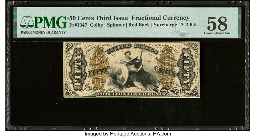 image for: Fr. 1347 50¢ Third Issue Justice PMG Choice About Unc 58....