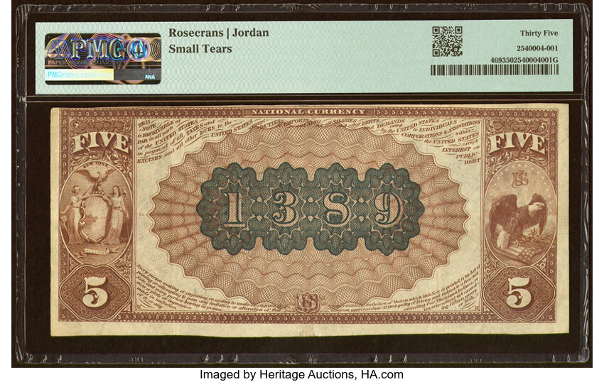 image for: New York, NY - $5 1882 Brown Back Fr. 469 The Continental National Bank Ch. # 1389 PMG Choice Very Fine 35....