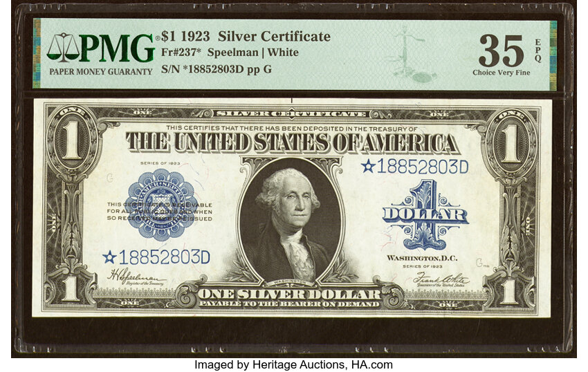 image for: Fr. 237* $1 1923 Silver Certificate Star Note PMG Choice Very Fine 35 EPQ....