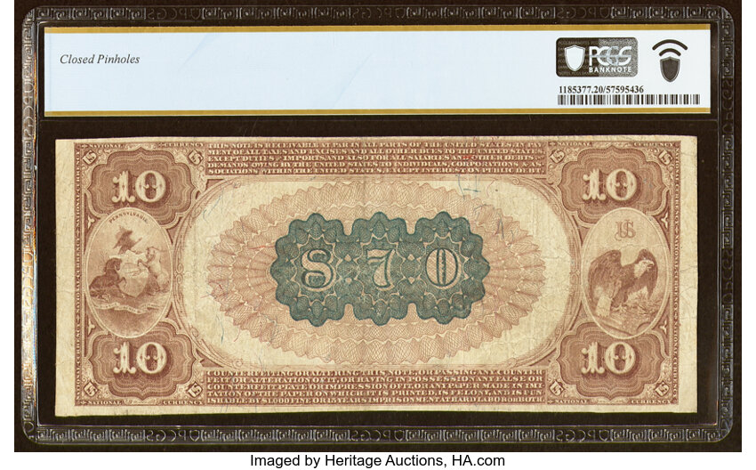 image for: Erie, PA - $10 1882 Brown Back Fr. 480 The Marine National Bank Ch. # 870 PCGS Banknote Very Fine 20....