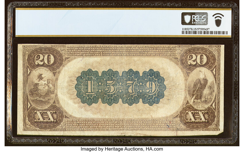 image for: Lewistown, PA - $20 1882 Brown Back Fr. 496 The Mifflin County National Bank Ch. # 1579 PCGS Banknote Choice Fine 15....