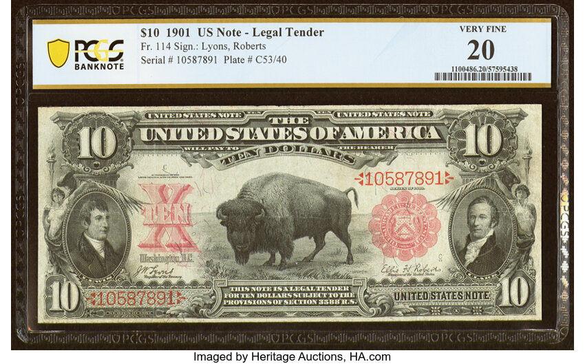 image for: Fr. 114 $10 1901 Legal Tender PCGS Banknote Very Fine 20....