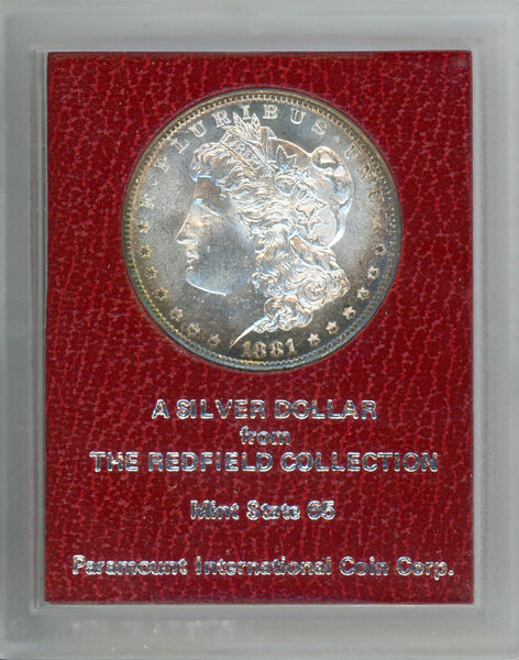 1881-S $1 Morgan Dollar, Uncertified. Ex: Redfield Collection. Housed in a red Mint State 65 Paramount holder....