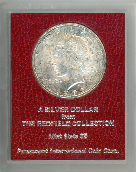 1922-S $1 Peace Dollar, Uncertified. Ex: Redfield Collection. Housed in a red Mint State 65 Paramount holder....