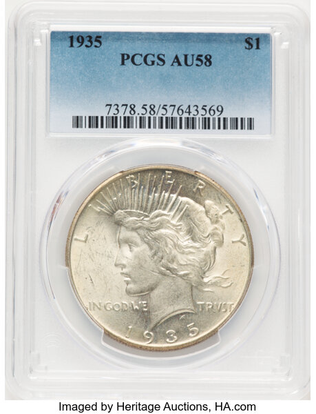 1935 $1 AU58 PCGS. CDN: $85 Whsle. Bid for NGC/PCGS AU58. Mintage 1,576,000. ...