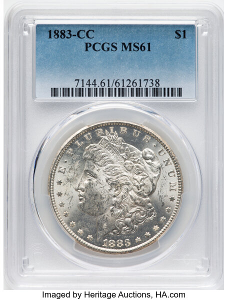 1883-CC $1 MS61 PCGS. CDN: $272 Whsle. Bid for NGC/PCGS MS61. Mintage 1,204,000. ...