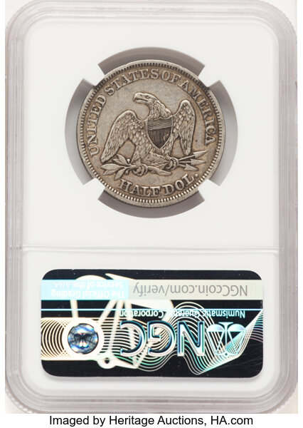 image for: 1858 50C Doubled Die Obverse, WB-102, FS-101, Die Pair 1, R.3, AU53 NGC. Ex: Pioneer Boone Family Collection. VP-001. Type ...
