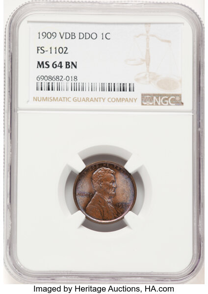 image for: 1909 VDB 1C  Double Die Obverse, FS-1102  MS64 Brown NGC. NGC Census: 17 in 64, 4 finer (10/25). CDN: $165 Whsle. Bid for N...