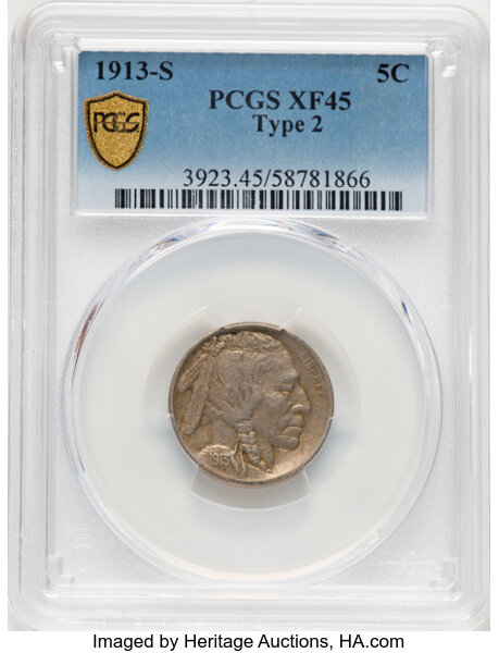 1913-S 5c Buffalo, Type 2 XF45 thumbnail 2