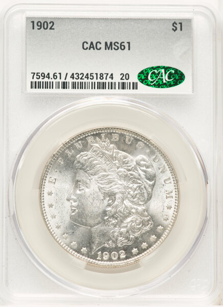 1902 $1 MS61 CACG. Mintage 7,994,777....