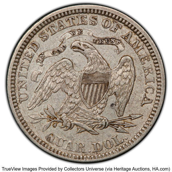image for: 1868 25C AU50 PCGS. CAC. PCGS Population: (8/46 and 0/1+). CAC Population: (2/6). Mintage 29,400....
