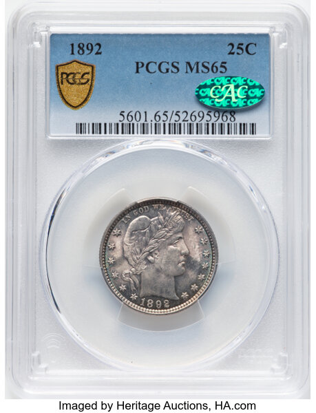 1892 25c MS66 CAC thumbnail 4