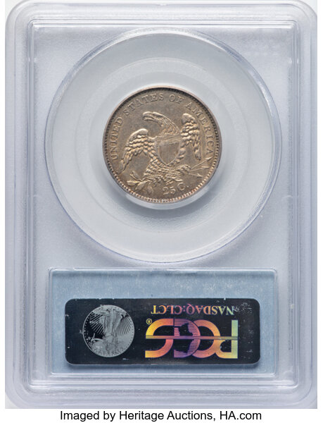 image for: 1835 25C B-2, R.2, AU50 PCGS. CAC. PCGS Population: 63 in 50, 240 finer. CAC: 6 in 50, 33 finer (9/25). CDN: $560 Whsle. Bi...