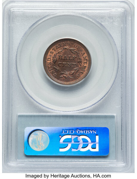 image for: 1857 1/2 C C-1, B-1, R.2, MS63 Red and Brown PCGS. CAC. CAC: 11 in 63, 20 finer (10/25).  CDN: $825 Whsle. Bid for NGC/PCGS...